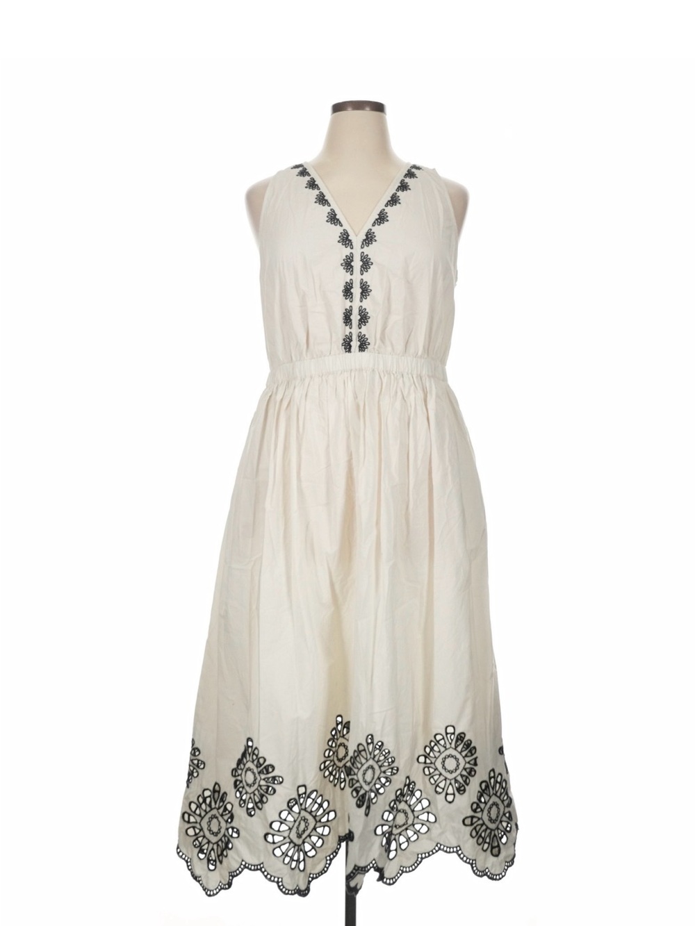 Universal Thread Ivory Midi Dress with Black Embroidery